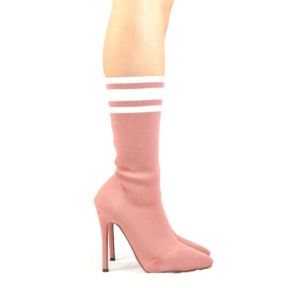 Chase + Chloe Shoes - Mauve Pointy Toe Slim Heel Sock Boot